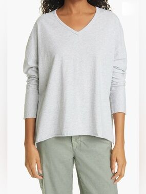 Frank & Eileen Deep V Long Sleeve Cotton Relaxed Jersey Tee Gray XS